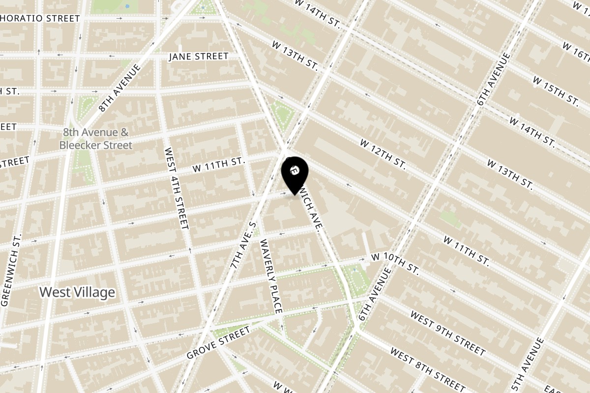 Map showing the location of Casa Piada on 55 Greenwich Ave in New York
